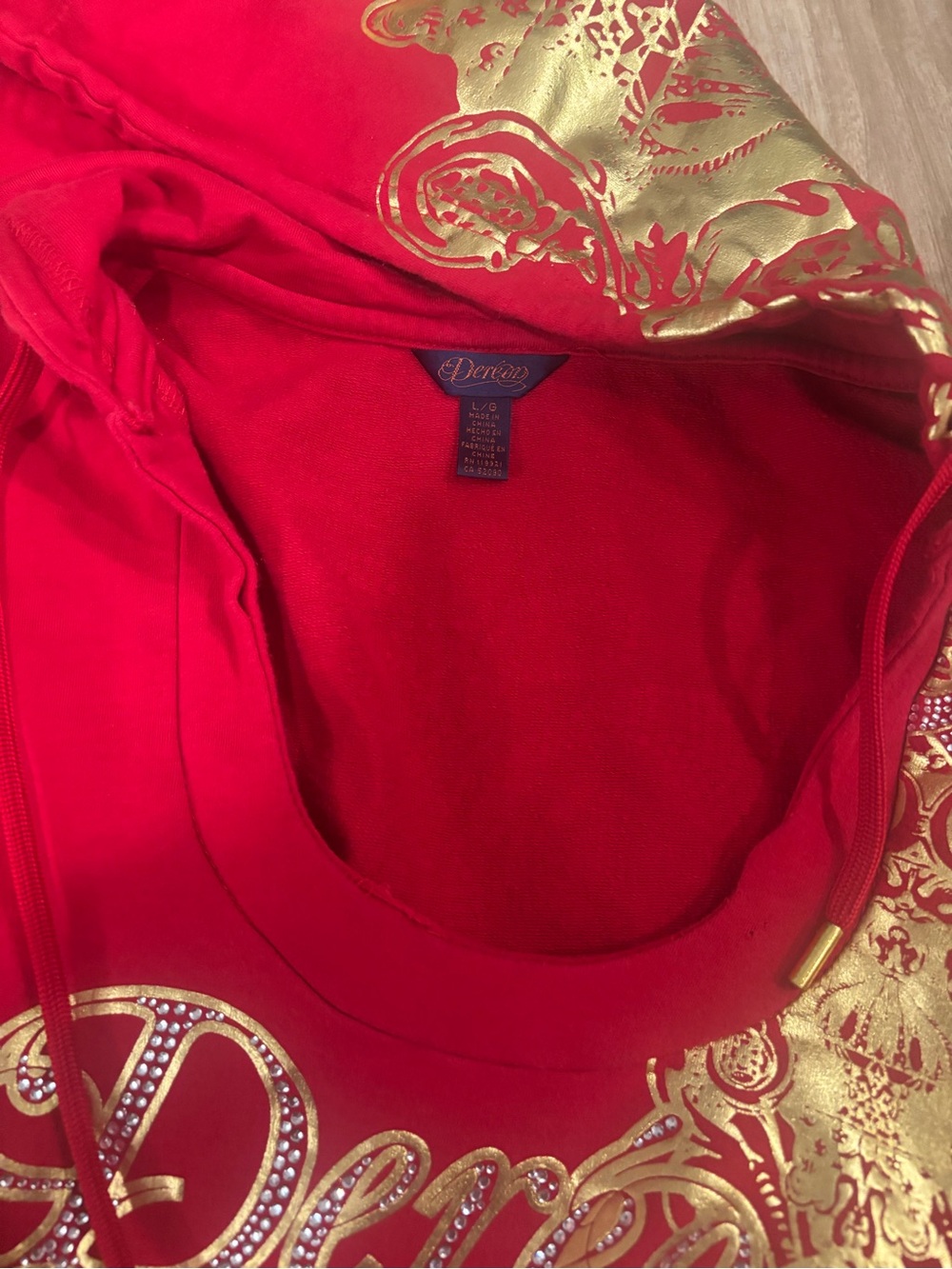 Red dereon Hoodie with Gold Baroque Foil Accents - Picture 3 of 4